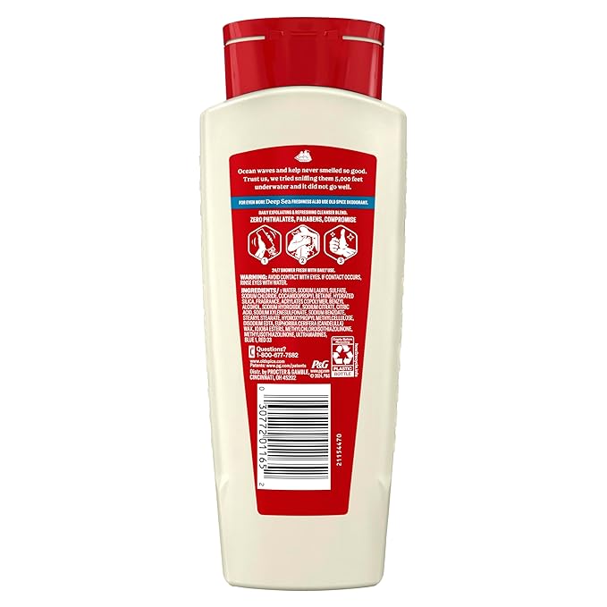 Old Spice Cleansing Body Wash for Men, 24/7 Shower Fresh with Lasting Scent, Exfoliate & Cleanse, Gentle on Skin, Vitamin B3, Deep Sea with Ocean Waves + Kelp Scent, 18 oz (Pack of 4)