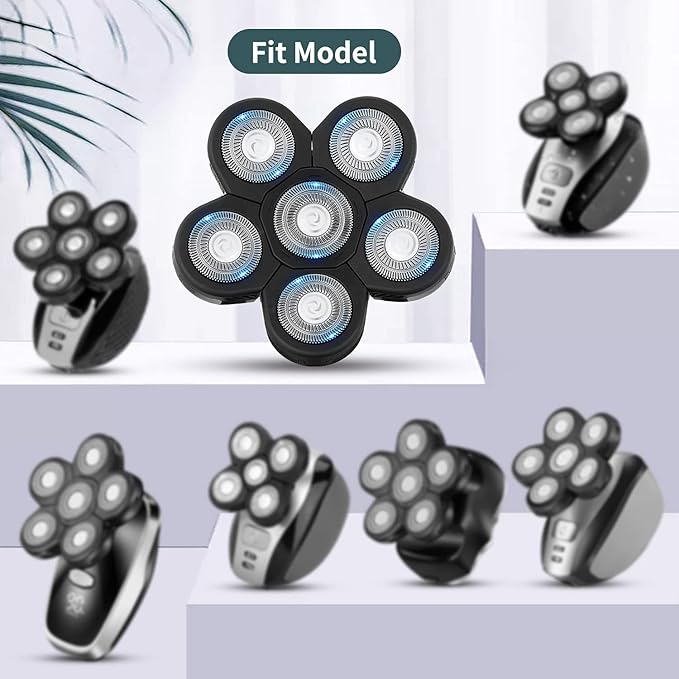 Roziapro Upgrade 6D Electric Shaver Replacement Head Freedom Head Shaver Replacement Blades Head Shavers for Bald Men Replaceable Head Waterproof Blades for Men 5 in 1 Replacement Blade Head(Gray)
