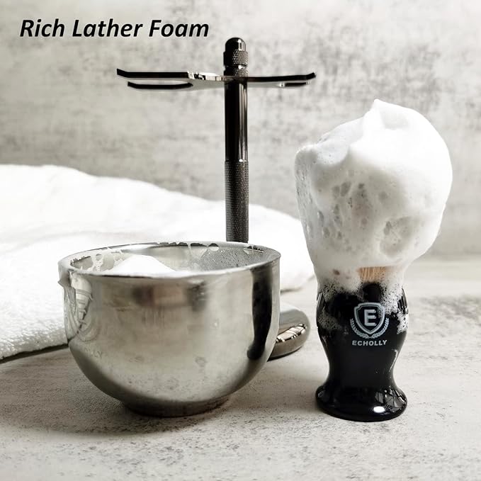 Luxury Shaving Brushes For Men by Echolly-Super Strong NO Shedding Bristle Shave Brushes for Men-Smooth Acrylic Handle Legacy Shave Brush-Rich and Fast Lather Shaving Cream Brush Gifts for Fathers Day