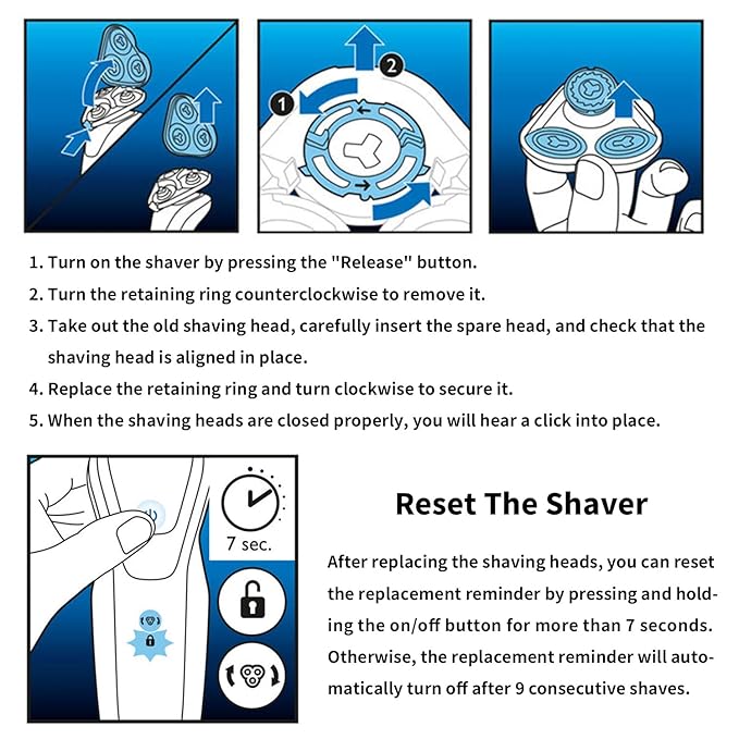 6P SH50 Replacement Heads Compatible with Series 5000 (S5xxx), PT8xx & More - Electric Shaver Replacement Head for Men