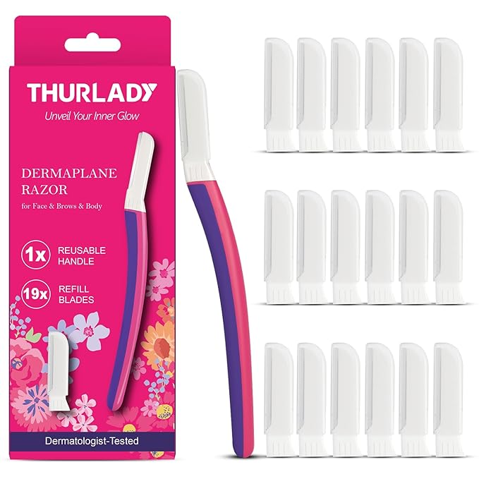 Dermaplane Razor, Face Razors for Women, Dermaplaning Tool, 1 Reusable Handle with 19 Microblades for Face, Gentle Exfoliation & Facial Peach Fuzz Removal for Smoother Skin, Fuchsia