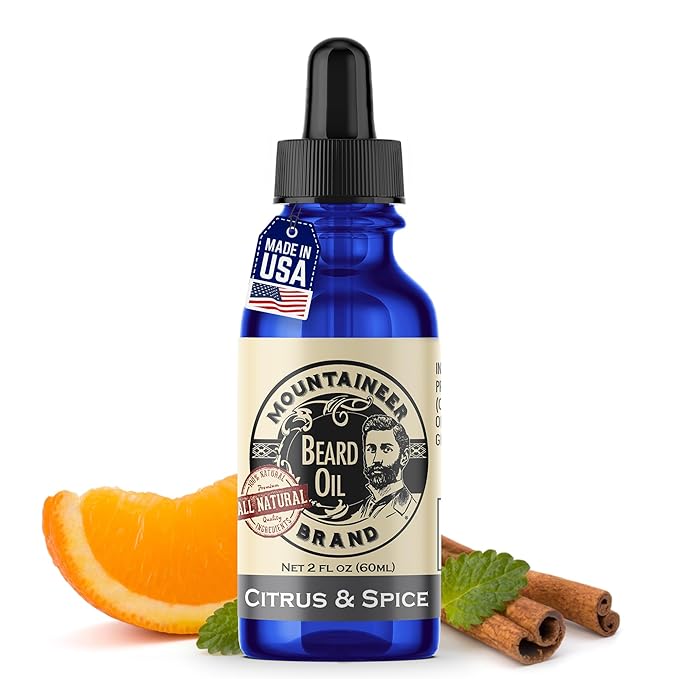 Mountaineer Brand Natural Beard Oil with Citrus & Spice Scent | Made in West Virgina | Hydrates, Moisturises, Softens & Conditions for Beard Growth | Treats Dry Itchy Beards for Men | 2oz