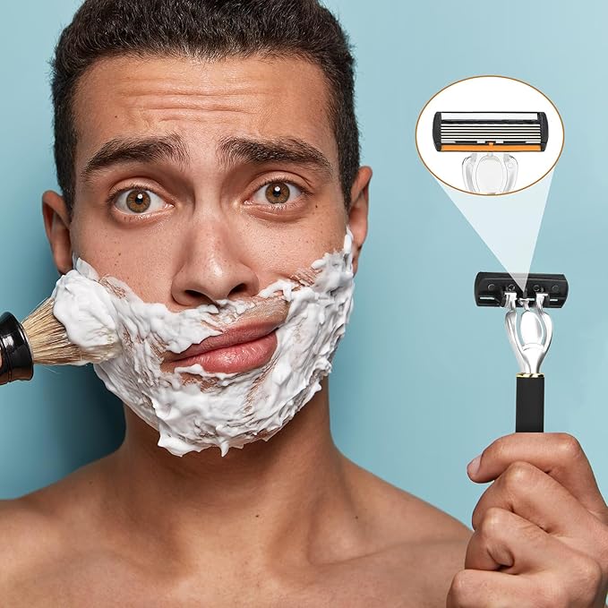 Men's Safety Razor with 24/36 Replacement Blades, Stainless Steel Double Layer Manual Shaving Razor, Long Handle Non-Slip Grip, Portable Travel Razor for Beards and Facial Hair (36)