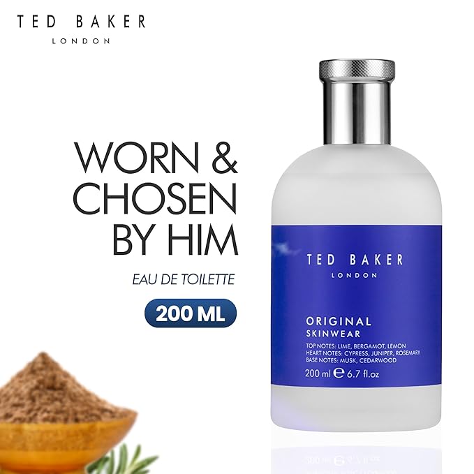 Ted Baker Original Skinwear Eau de Toilette for Men Woody Aromatic Fragrance with Lime, Bergamot, Sandalwood & Amber, Citrus, Refreshing, Mens Cologne Spray For Him 6.7 fl oz
