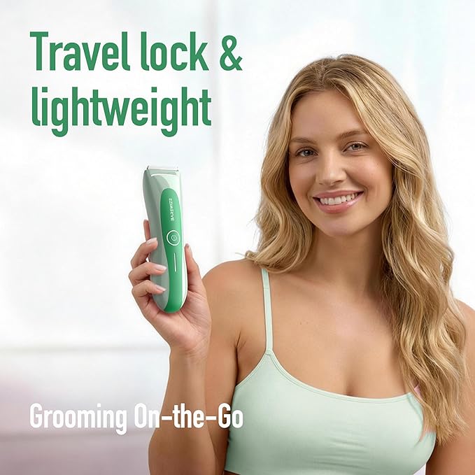 Bikini Trimmer for Women, Electric Shaver for Women | LED Light, IPX7 Waterproof, USB-C Rechargeable, Ceramic Blade | Electric Razors for Women, Pubic Hair Trimmer Women (Jade Glow)