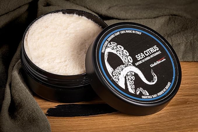 The Goodfellas’ Smile SEA CITRUS (Sea Air & Lemon) Italian Shaving Soap – Soft Lathering Soap Made in Italy for Use with Brush, Safety Razor or Straight Razor