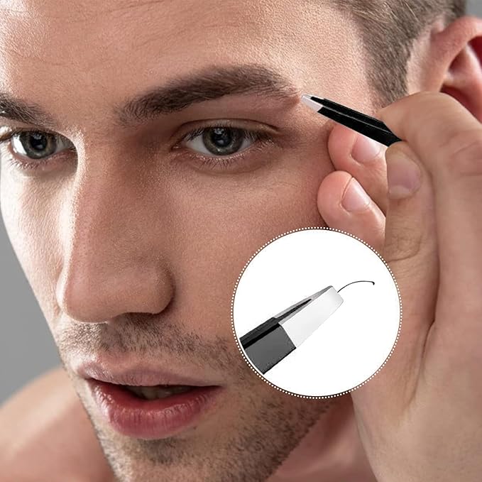 Eyebrow Tweezer Set 3-Piece for Women & Men - Professional Set with Case - Precision Tweezers Kit for Facial Hair, Splinter and Ingrown Hair Removal