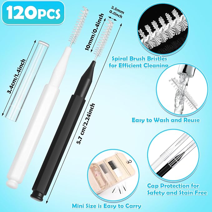 120Pcs Interdental Brush, Braces Brush Toothpicks with Soft Bristles 360° Bendable Floss Heads Dental Brushes Between Teeth Gum Braces Cleaning Kit Oral Tooth Cleaning Tool （Black, White）