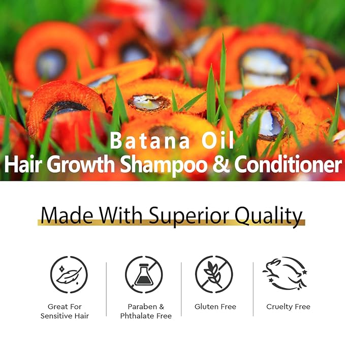 Batana Oil Shampoo and Conditioner for Hair Growth, Anti-Thinning & Deep Moisturizing Cleanses and Helps Strengthen Weak and Brittle Hair for Women Men