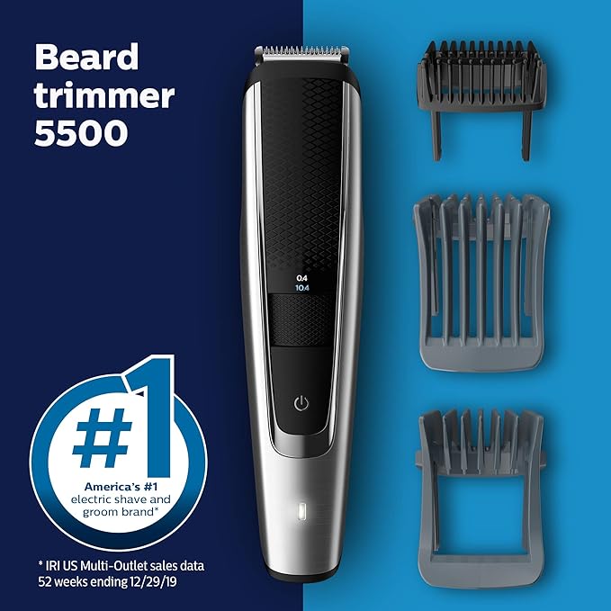 Philips Norelco Beard Trimmer and Hair Clipper Series 5500, electric, cordless, one pass beard trimmer and hair clipper with washable feature for easy clean - No blade oil needed - BT5511/49