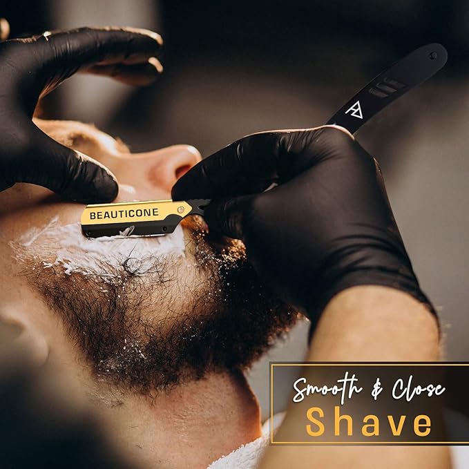 BEAUTICONE Straight Razors for Men, Straight Edge Razor, 100 Single Edge Blades, Stainless Steel, Barber Razor for Men's Shaving, Barber Shaving Knife, Swinglock