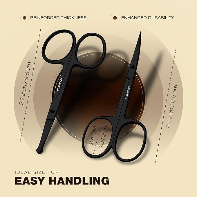 Utopia Care Eyebrow Scissors, Professional Stainless Steel Small Shears for Men and Women, Nose Hair Scissors for Grooming Mustache, Beard, Eyelashes, Ear Hair Trimming, Black