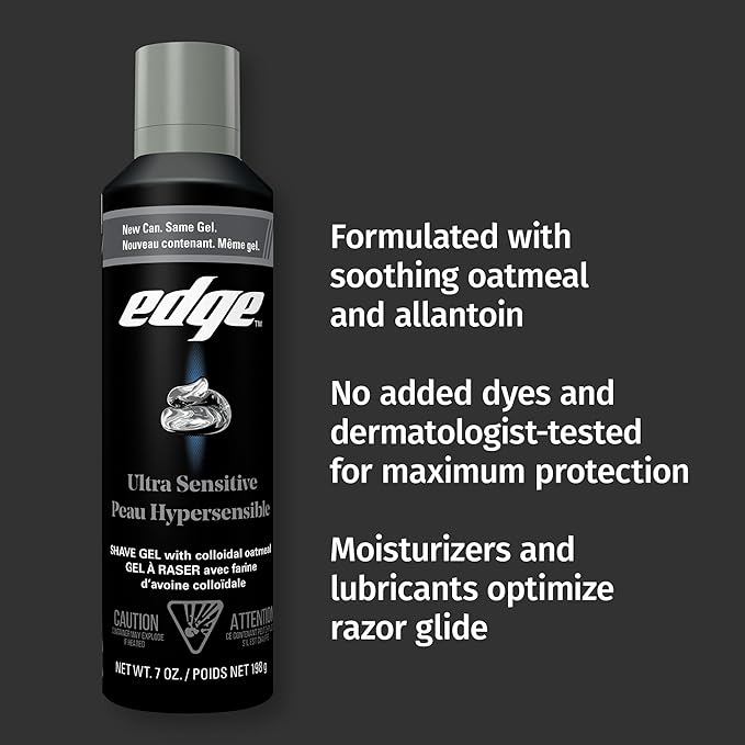 Edge Shaving Gel for Men, Ultra Sensitive with Colloidal Oatmeal, (6 Pack) - Shave Gel For Men That Moisturizes, Protects and Soothes To Help Reduce Skin Irritation
