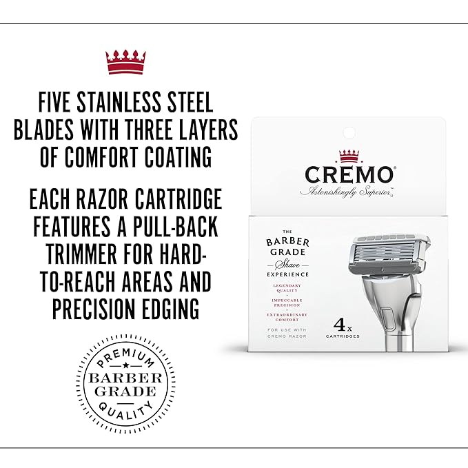 Cremo Astonishingly Superior Razor Refills, (4 Pack) & Barber Grade Original Shave Cream, Astonishingly Superior Ultra-Slick Shaving Cream for Men, Fights Nicks, Cuts and Razor Burn, 6 Fl Oz