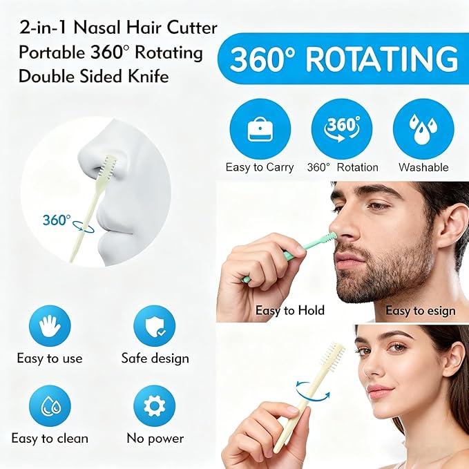 2-in-1 Nasal Hair Cutter, 360° Rotating Double Sided Nose Hair Removal Tool Mini Noses Hairs Removers Tools Nose Hair Clipper with Ear Picker for Women and Men (Green, 6pcs)