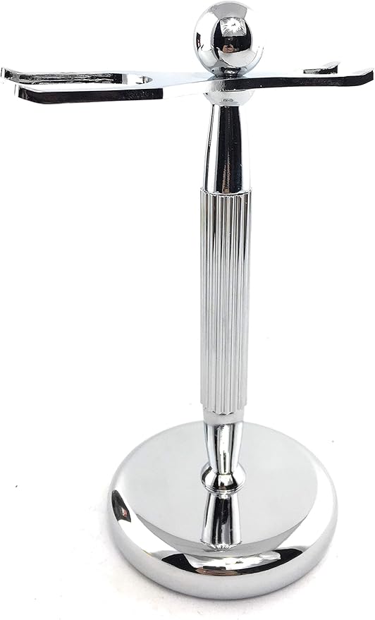 G.B.S Brush and Razor Stand - Lined Chrome Shaving Stand – Stylish and Unbreakable Stand Best for Your Bathroom Everyday Grooming