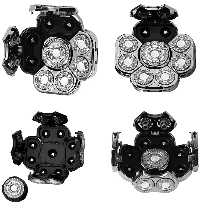 Magnetic Head Shaver Replacement Heads 7 Double Ring Waterproof Rotary Razor Blades for Bald Men Compatible with freebird wyklaus shpavver & Other Brands(silver9)