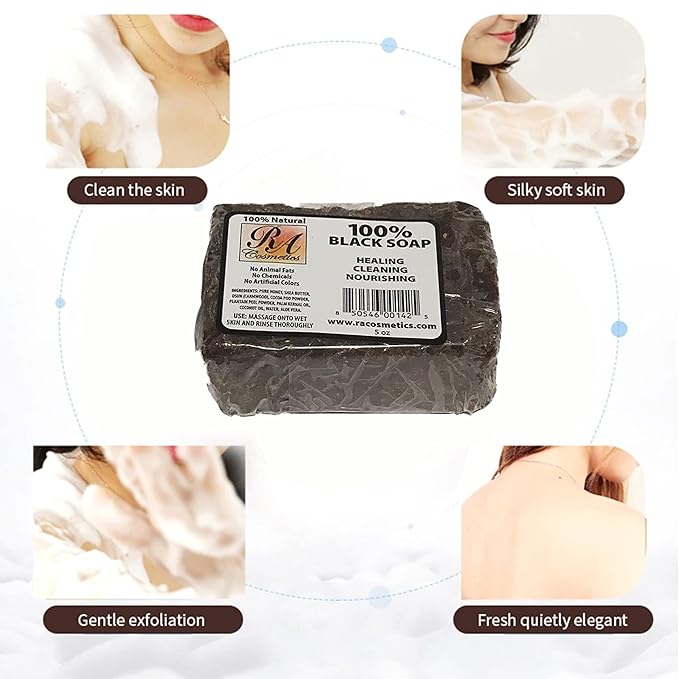 RA COSMETICS 100% Black Facial Soap Natural Healing Cleansing Bar
