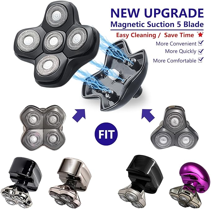 New Upgrade 5 Head Shaver Replacement Heads for Skull Shaver, Pitbull, Palm and Butterfly Kiss Shavers