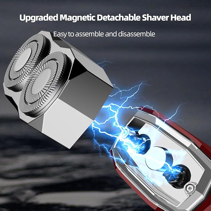 Cyberpunk Mini Electric Shaver, Portable Electric Razor for Men, Smart Display, IPX7 Waterproof, Wet & Dry Shaving, Rechargeable Cordless Rotary Shaver for Home, Office, Car, Gifts