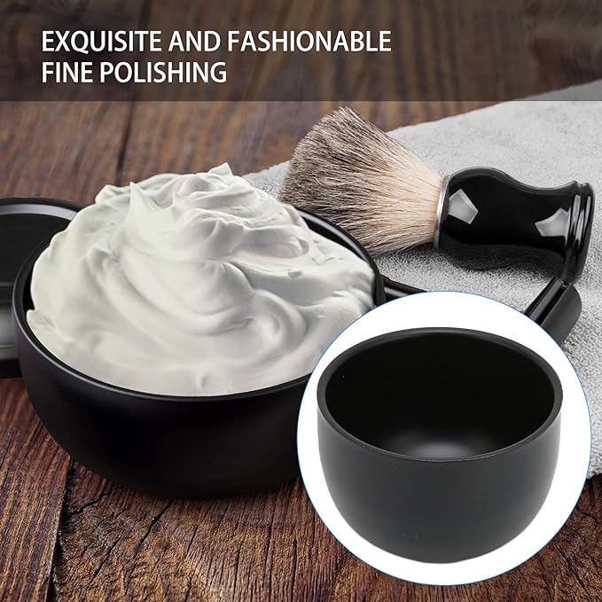 Shaving Bowl, Black Stainless Steel Shaving Foam Bowl, Curved Design Shave Bowl with Anti Slip Bottom for Men's Facial Shaving