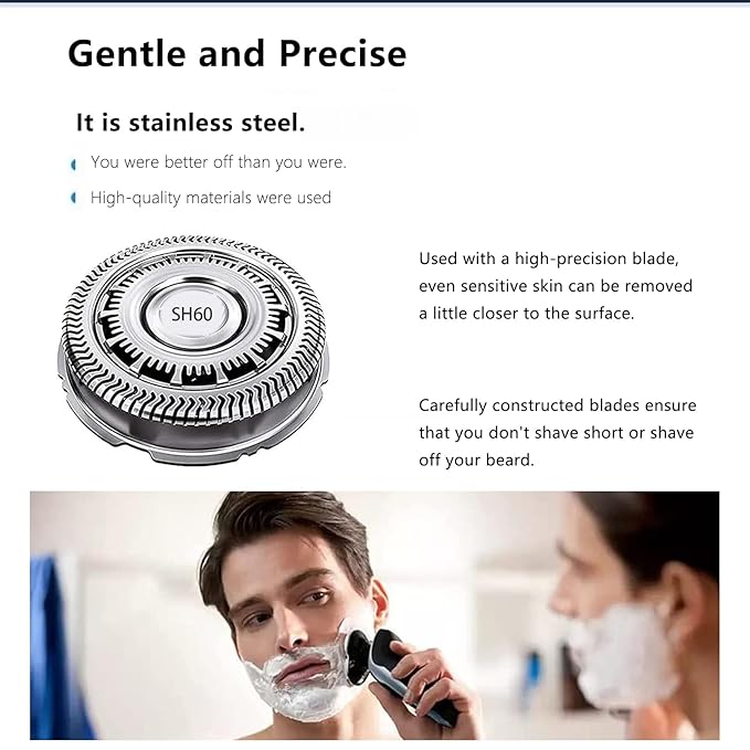 SH60 Replacement Blades Compatible with Philips Norelco Series 6000, SH60 Replacement Shaver Heads Compatible with Philips Razors S6880/81 S6850/85 S6810/82 Etc Modesl (3 pack)