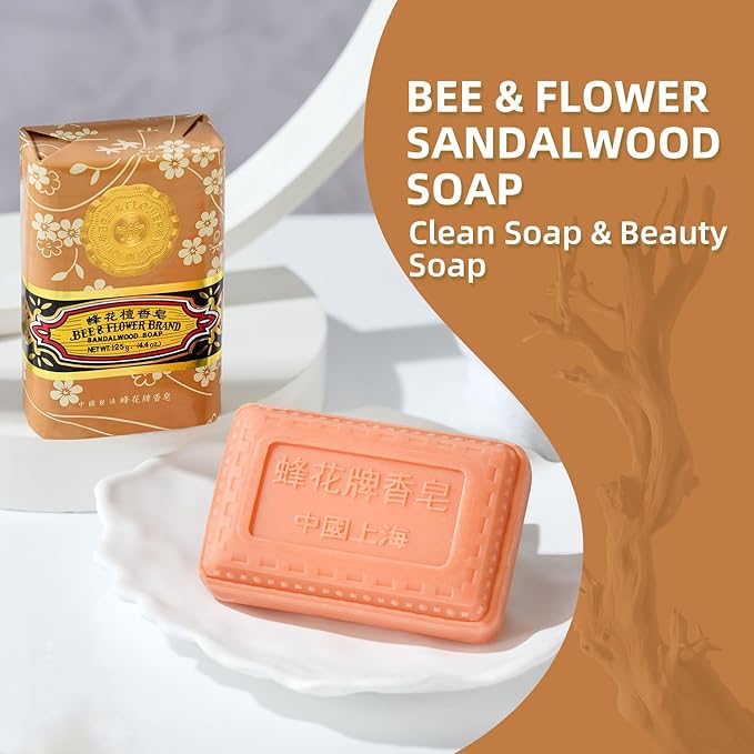 Bee & Flower Soap Bar Sandalwood Soap Moisturizing Bath Soap Bars Nourishes Your Skin 4.4 oz(Pack of 4)