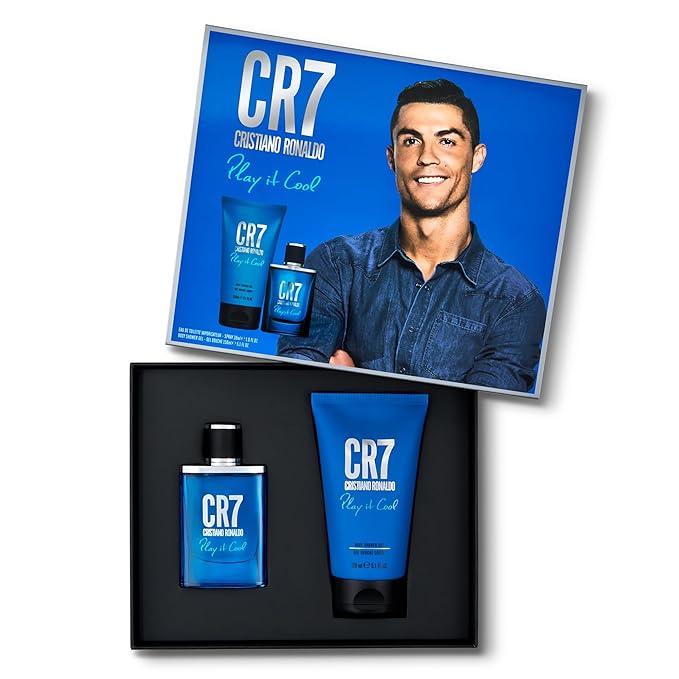 Cristiano Ronaldo CR7 Play It Cool, 2 pc - Fresh Aromatic Body Wash for Men - Fougere Fragrance - Perfumed Shower Gel and EDT Gift Set for Men
