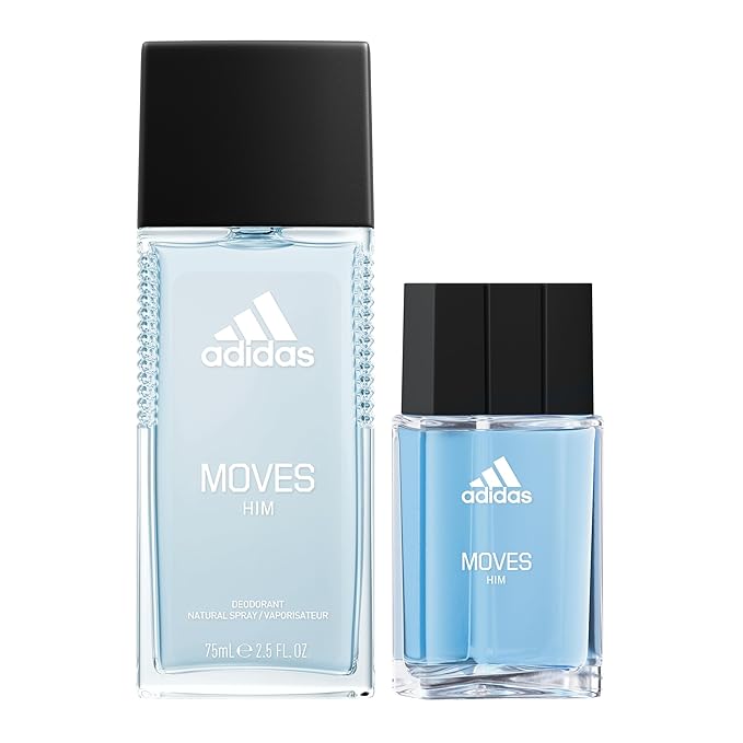 Adidas Moves for Him Giftset,1 fl oz EDT + 2.5 fl oz Body Fragrance, Notes of Green Apple, Cedarwood, Musk, Men's Fragrance, Long Lasting, Sporty Fragrance, Travel Size