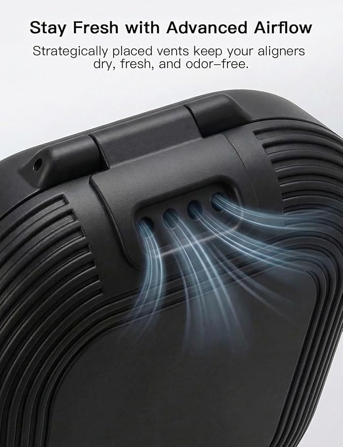 Retainer Case with Vent Holes, Aligner Case for Invisalign, Portable Aligner Kit, Removable Silicone Liner, Orthodontic Storage Box Secure Magnetic Closure for Travel - Black