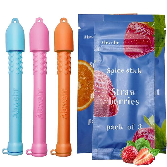 3-Pack Essentials Oil Aromatherapy Sticks, Fresh Breath Oral Fixation Aid, Calming Chewable Alternative for Smoke & Pen Biting Habits