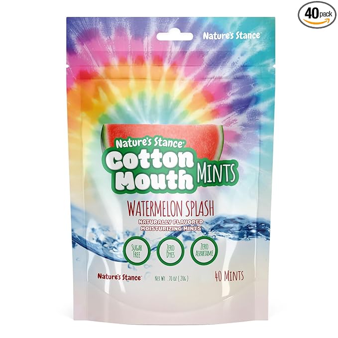 Nature’s Stance Cotton Mouth Xylitol Mints for Dry Mouth Relief - Sugar Free Mints, Stimulate Saliva & Freshen Breath, Throat, Teeth, Gums - Xylitol Lozenges, 40 Count (Watermelon)