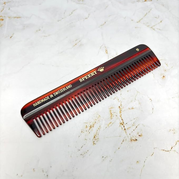 #9 Handmade Wide Tooth Comb Tortoise Havana Acetate Thick Coarse Curly Detangling Parting Grooming Teasing Hair Styling Hairdresser Barber Hairdressing Wet Dry Pocket Travel Women Men Kids