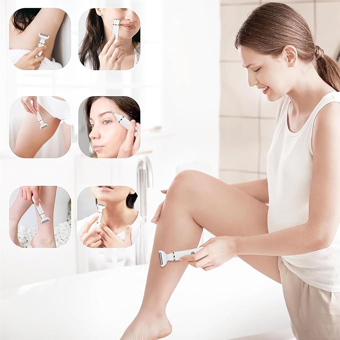 Electric Razor for Women,4-in-1 Women’s Facial Hair Removal for Face Nose Eyebrow Beard Arm Leg Armpit, Rechargeable Womens Body Shavers Set（White）