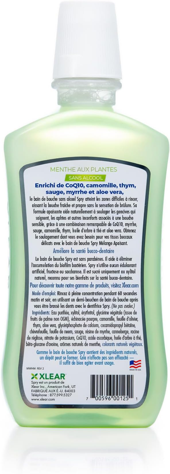 Spry Natural Xylitol Mouthwash Fluoride Free with Enamel Support, Alcohol-Free, Gentle, Non-GMO, Herbal Mint - 16 fl oz (Pack of 3)