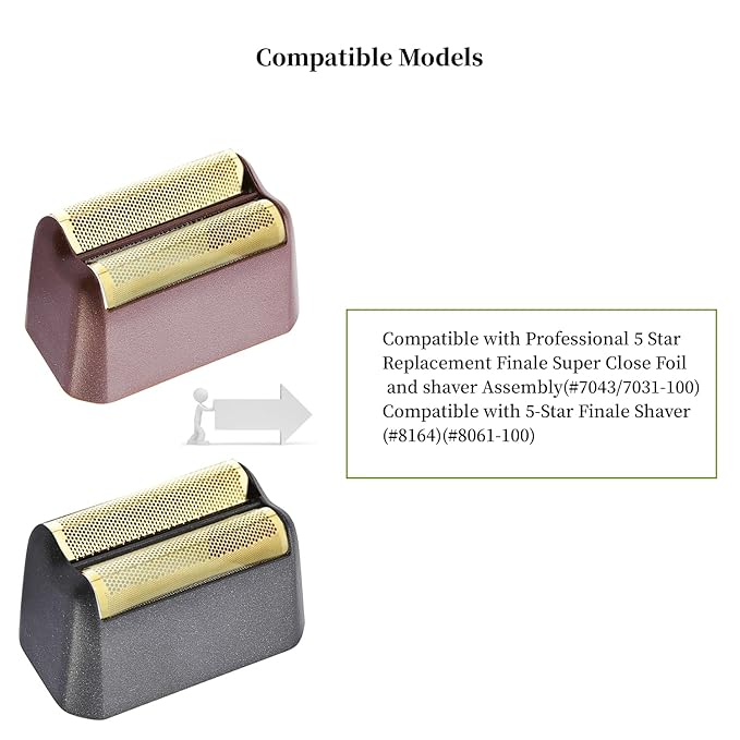 2 Pack Professional 5 Star Series Finale Shaver Replacement Foil and Cutter Bar Assembly Compatible with wahl Shaver Foil 7031-100, 7043-100 Super Close Shaving Replacement Heads，Black
