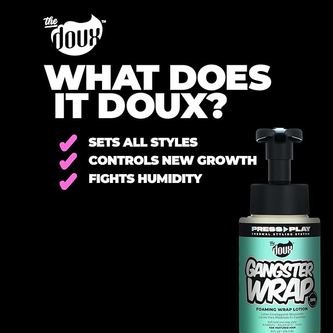 The Doux GANGSTER WRAP Foaming Wrap Lotion for Curly Hair – Heatless Curls & Anti-Frizz Styling Mousse – Curl Cream for Blowouts, Roller Sets, Pixie Cuts & Hair Wraps with Heat Protection