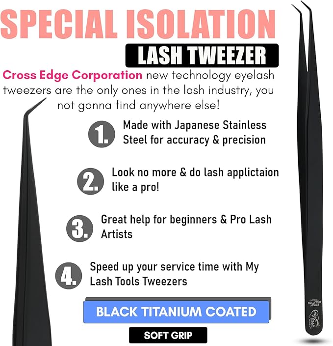 Isolation Tweezer for Eyelash Extensions – 14cm Curved Lash Tweezer, Stainless Steel, Best for Individual Isolation & Classic Lashes, Pinzas para Twisers (Black Titanium)