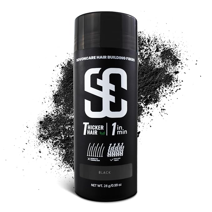 SOVONCARE Hair Fibers for Thinning Hair, Black Hair Building Fibers for Bald Spots Undetectable & Natural, Conceals Hair Loss, Fill In Fine Hair Powder Hair Thicker Instantly for Women & Men 28g
