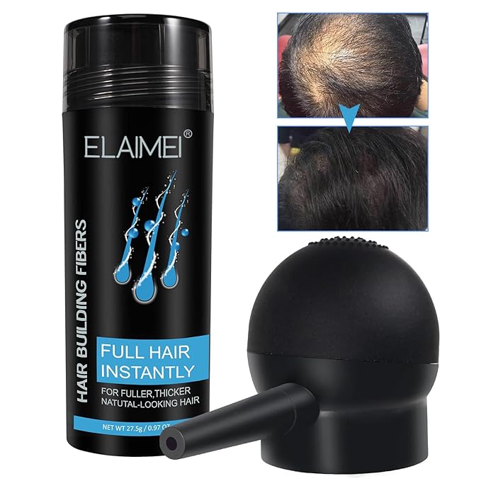RoseFlower Hair Fibers for Thinning Hair & Spray Unisex, Stain-Proof Waterproof Undetectable Natural Instantly Conceals Thicken Thinning Balding Hair Root Areas Hairline 15 Sec, Look Younger, Black