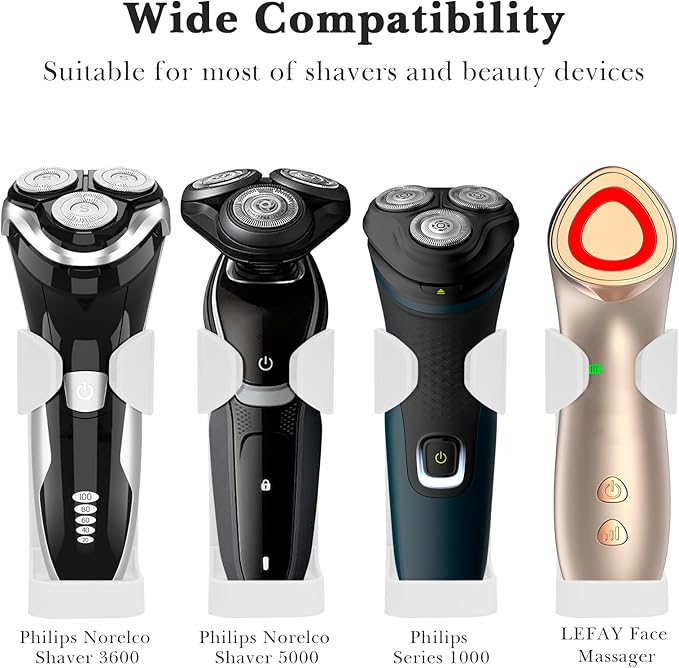Linkidea 2 Pack Electric Shaver Wall Mount Holder, Self-Adhesive Adjustable Razor Organizer, Compatible with Braun Series 5/6 / 7/9, Bathroom Shower Storage (White)