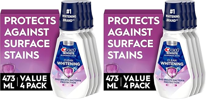 Crest 3D White Glamorous White Alcohol Free Multi-Care Whitening-Mouthwash, Hydrogen Peroxide-Mouthwash, Arctic Mint, 16 fl oz (473 mL), CrestMouthwash,(Pack of 8)