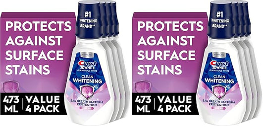 Crest 3D White Glamorous White Alcohol Free Multi-Care Whitening-Mouthwash, Hydrogen Peroxide-Mouthwash, Arctic Mint, 16 fl oz (473 mL), CrestMouthwash,(Pack of 8)