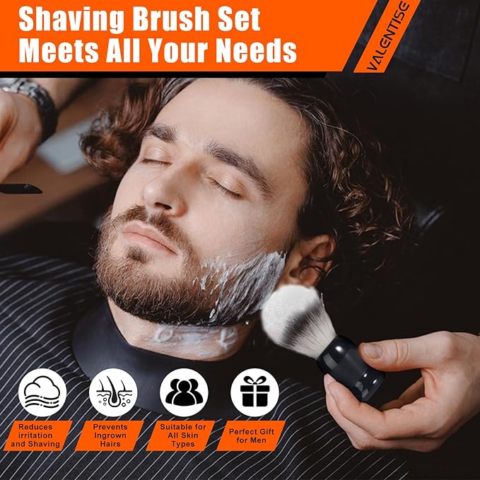 Shaving Brush, 3 In 1 Shaving Brush Set Includes Stainless Steel Shaving Stand and Bowl, Synthetic Badger Hair Shave Brush for Men's Shave Gift