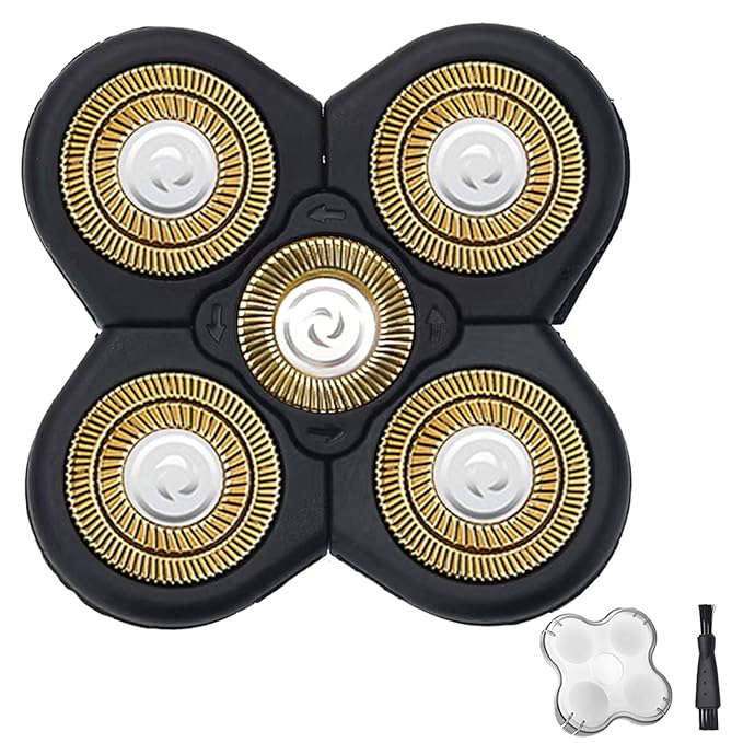 5D Men's Electric Shaver Replacement Heads Bald Replacement Heads Replacement 5 Heads Razor Blades Wet and Dry Compatible Waterproof with Blade Cover(Gold)