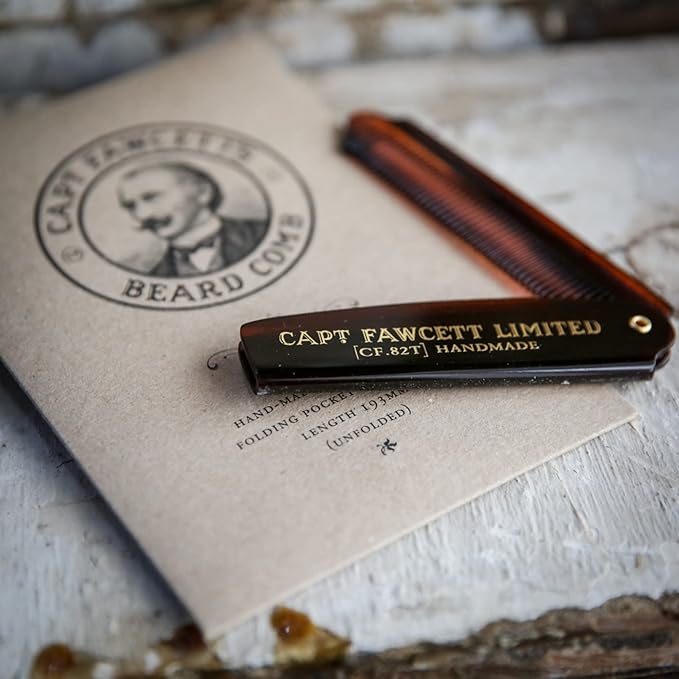 Captain Fawcett Folding Pocket Beard Comb | Hand Crafted | Fine Toothed Hair Comb | 82T | 193mm |