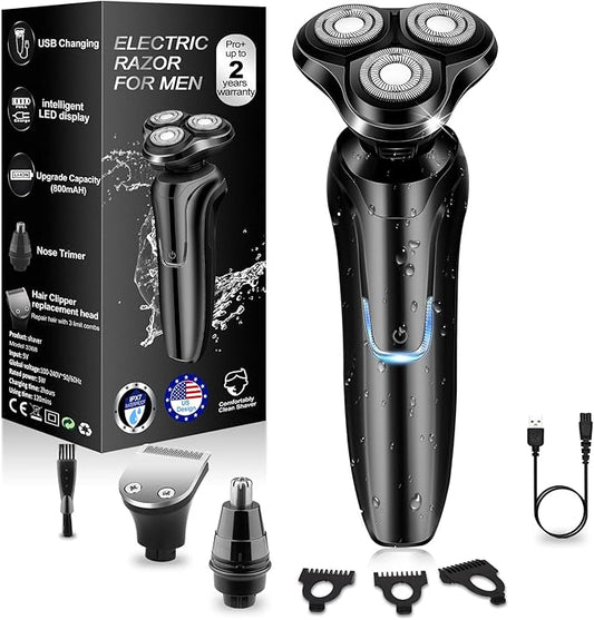 Electric Razor for Men, Men's Rotary Shavers, Waterproof, Wet and Dry Rechargeable Electric Shaver for Men's Faces with a Cordless and Floating Head,Portable Travel Razor,an Ideal Gift for Men