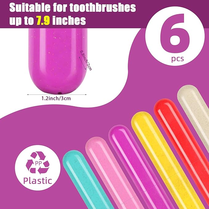 6 Pack Toothbrush Travel Case, Travel Toothbrush Holder, Sanitary Toothbrush Storage, Eco-friendly Toothbrush Protector Covering for Traveling, Business，Camping, Home, School