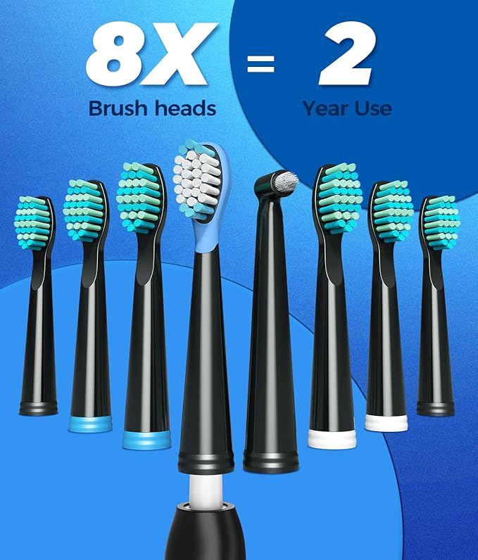 TEETHEORY Electric Toothbrush for Adults with 8 𝐁𝐫𝐮𝐬𝐡 𝐇𝐞𝐚𝐝𝐬, Sonic Electric Toothbrush with 40000 VPM Deep Clean 5 Modes, Rechargeable Toothbrushes Fast Charge 4 Hours Last 30 Days