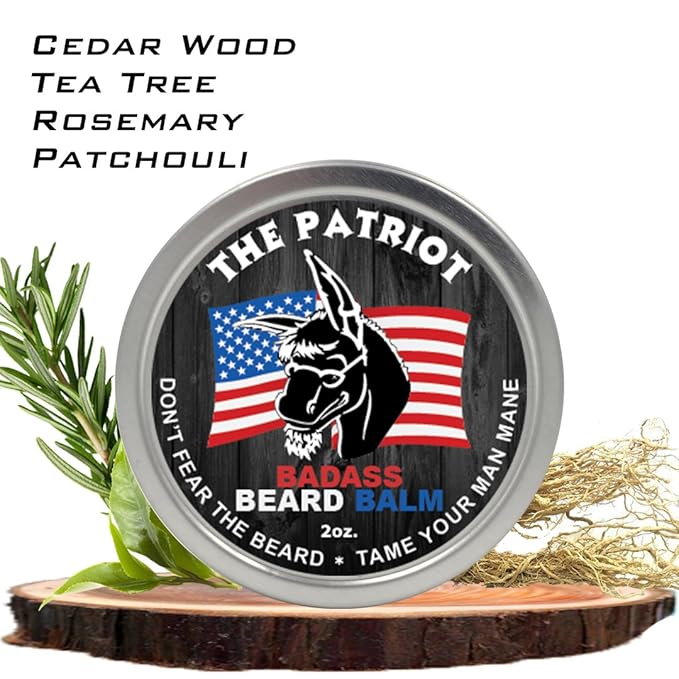 Badass Beard Care Beard Balm - The Patriot Scent, 2 Ounce - All Natural Ingredients, Keeps Beard and Mustache Full, Soft and Healthy, Reduce Itchy and Flaky Skin, Promote Healthy Growth